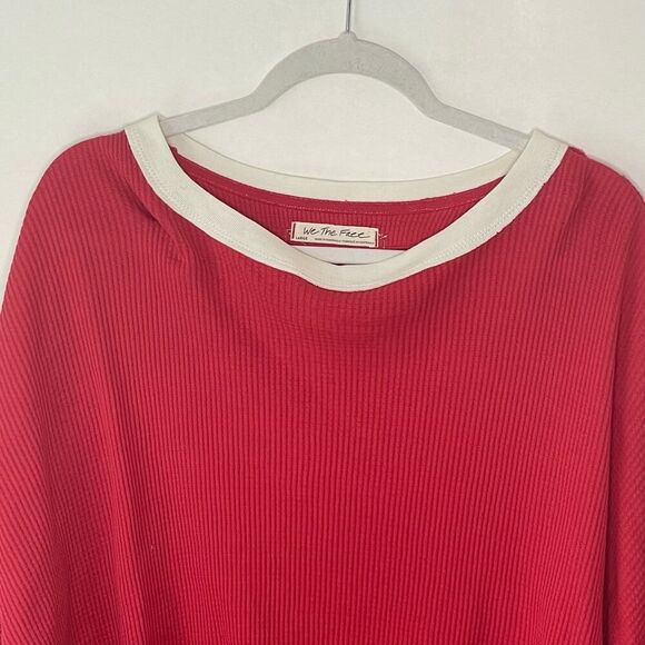 We The Free Waffle Knit Oversized Ringer Long Sleeve Shirt Large - Picture 4 of 8